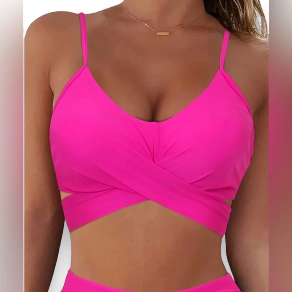 325. SMALL NWT Women Wrap Bikini Top Push Up Padded Swimsuit Top Criss Cross Tie - Picture 1 of 7